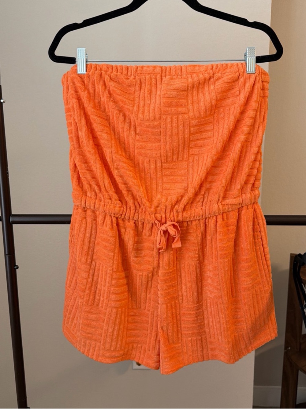 Forever 21 Orange Strapless Terry Romper